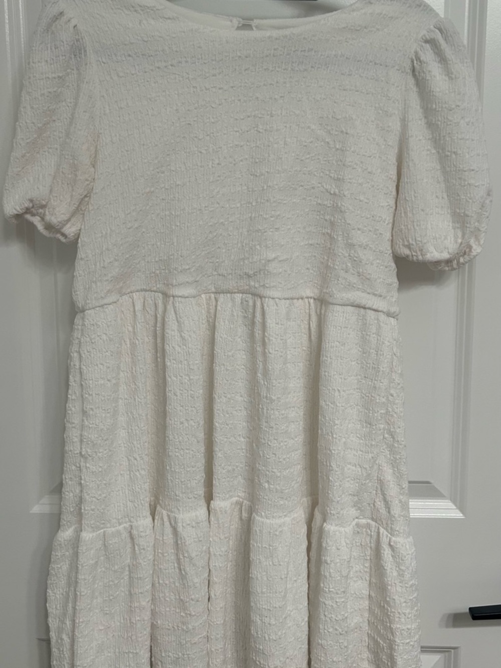 Hayden Cream Textured Tiered Dress with Puff Sleeves